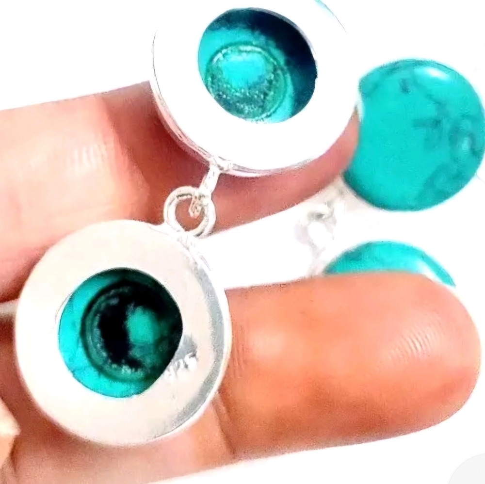 Turquoise Silver Dangle Earrings - Picture 8 of 8
